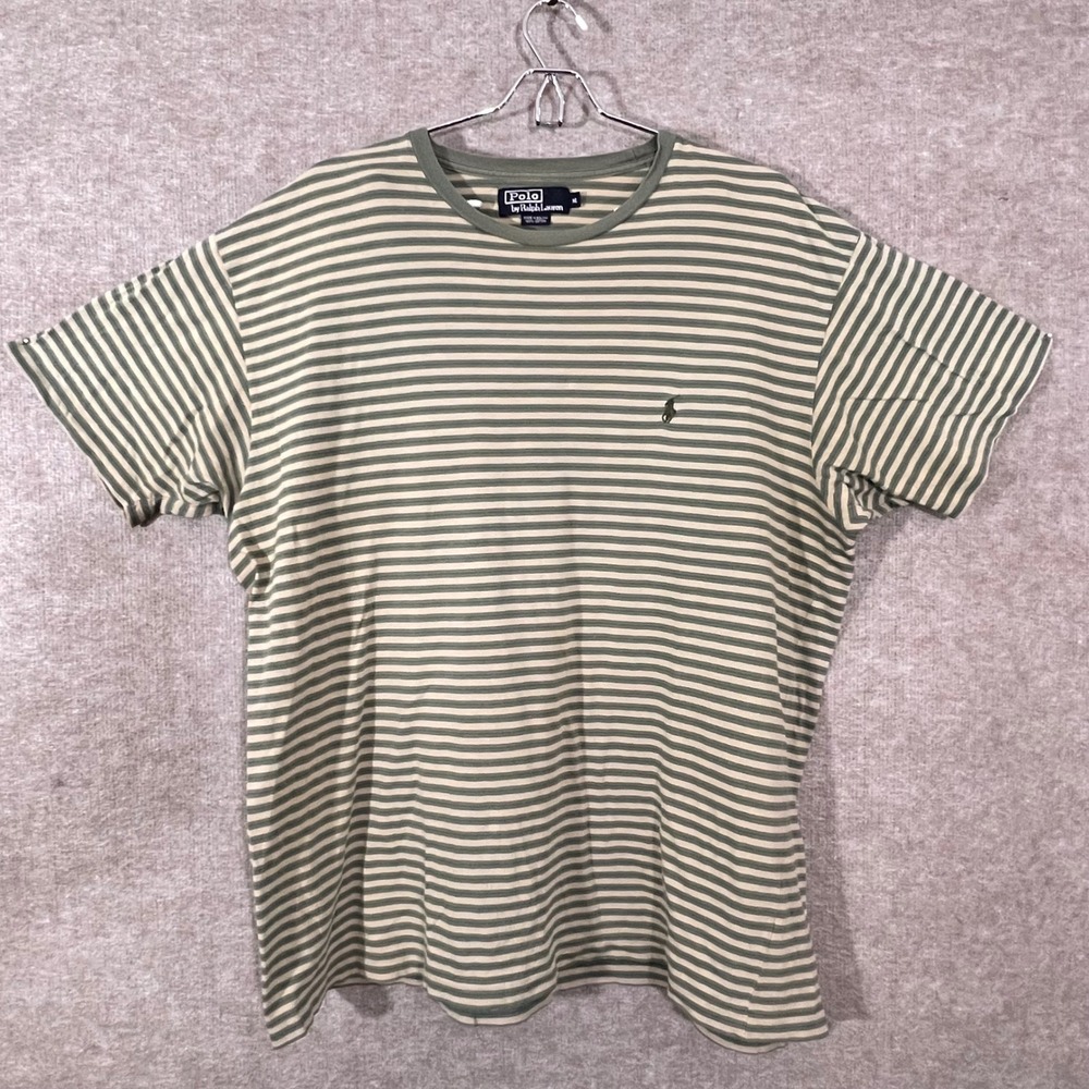 Polo Ralph Lauren Striped T Shirt Mens XL Green Beige Crew Neck Classic Prep